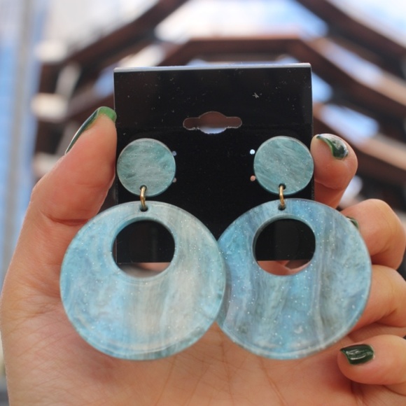 Blue Bohemian geometric round hoops acrylic Circle - Picture 5 of 7